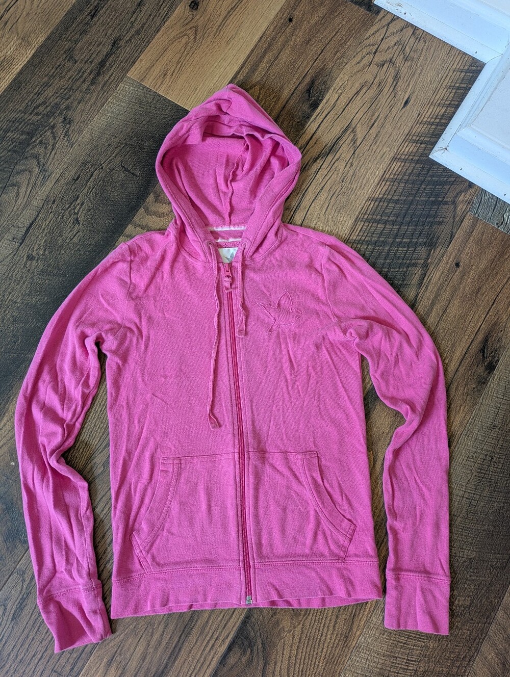 Aerie Pink Zip Up Hoodie Jacket Small 100% Cotton Bird Patch Vintage Y2K Style